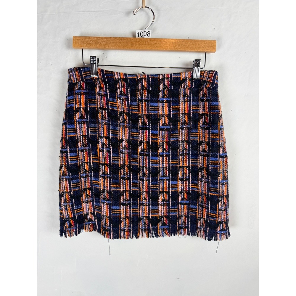 2/$30 Icone by Simons Blue Orange Plaid Knit Frayed Hem Mini Skirt Medium